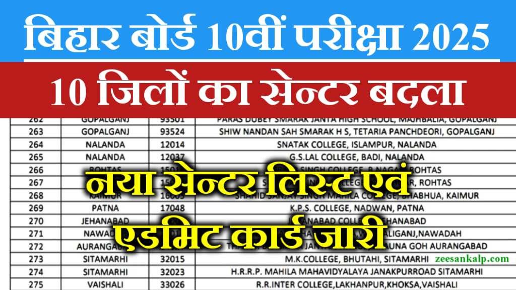 Bihar Board 10th Exam Centre Change 2025: 10वीं परीक्षा के 10 जिलों के सेन्टर बदल गया- नया एडमिट कार्ड जारी